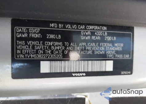 2007 Volvo S40 2.4I from USA, damaged, VIN YV1MS382272305205